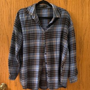 SHEIN Blue and Black Plaid Button-Down Shirt